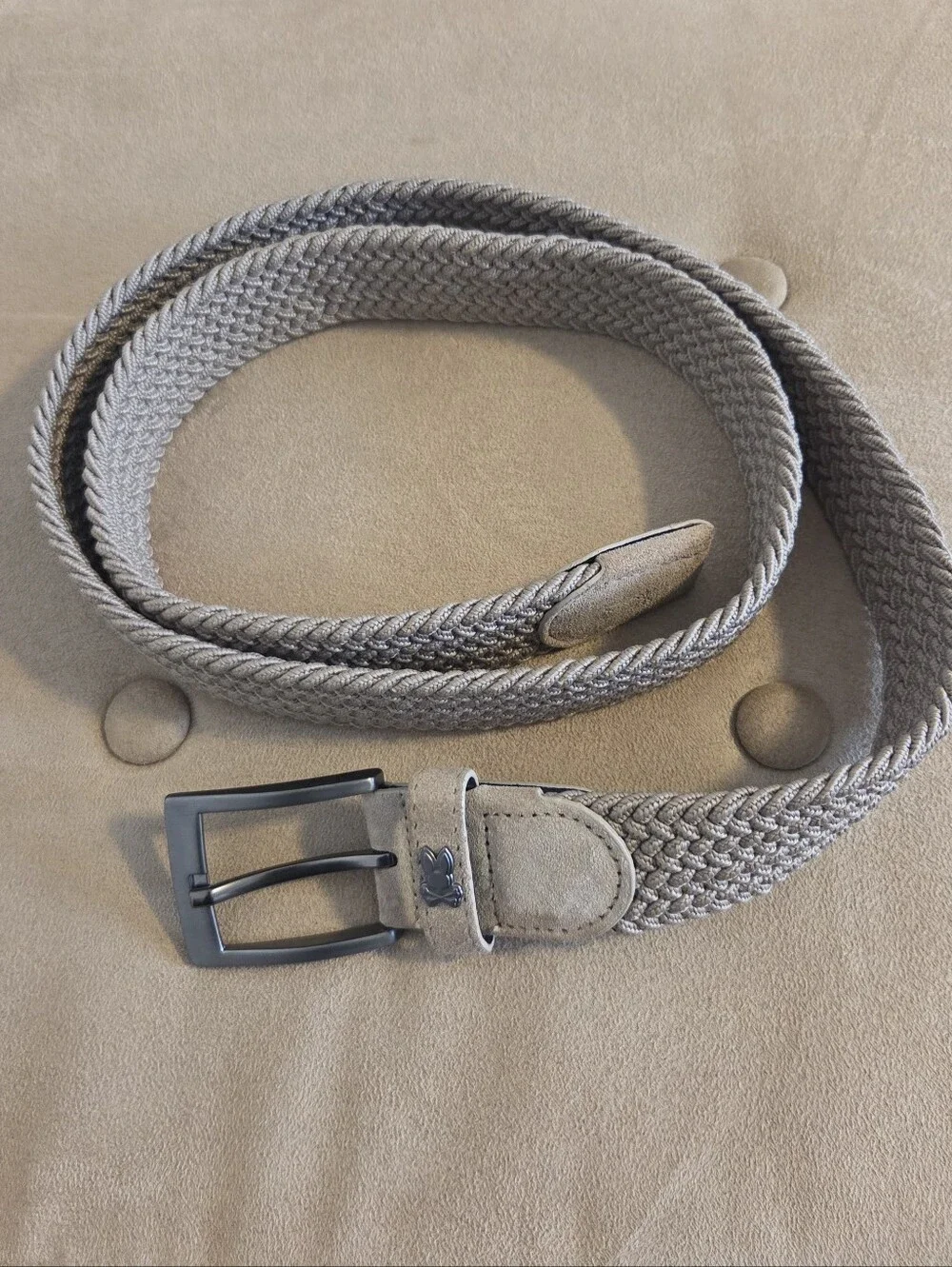 Psycho Bunny Men's Stretch Braided Belt, desert taupe color .